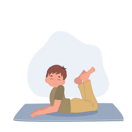 Petit garçon faisant la pose de Bhujangasana  Illustration