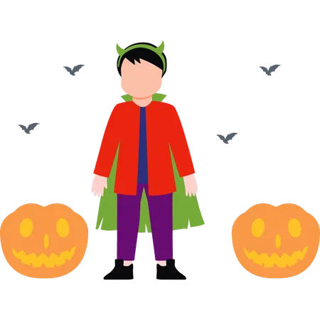 Le petit garçon fête Halloween  Illustration