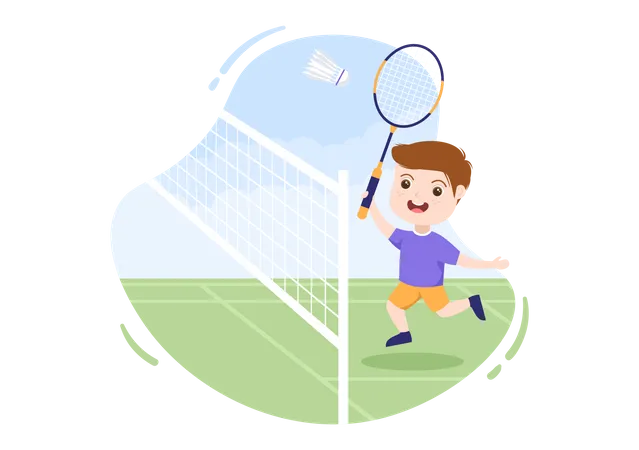 Petit garçon jouant au badminton  Illustration