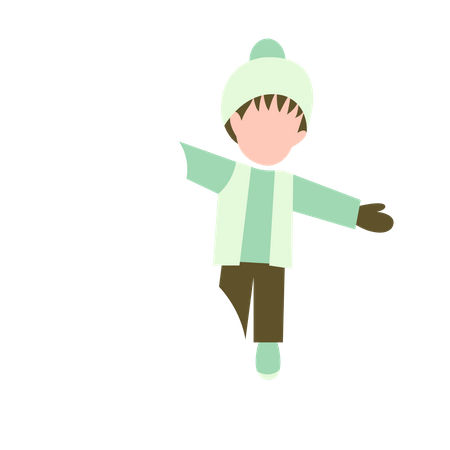 Petit garçon jouant avec un bonhomme de neige  Illustration