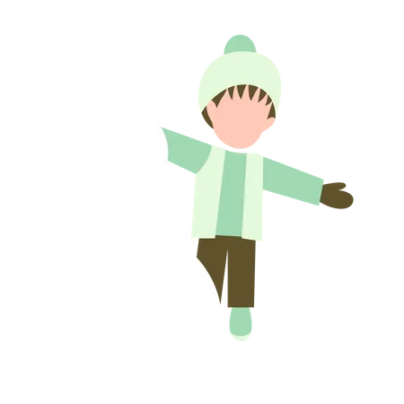 Petit garçon jouant avec un bonhomme de neige  Illustration