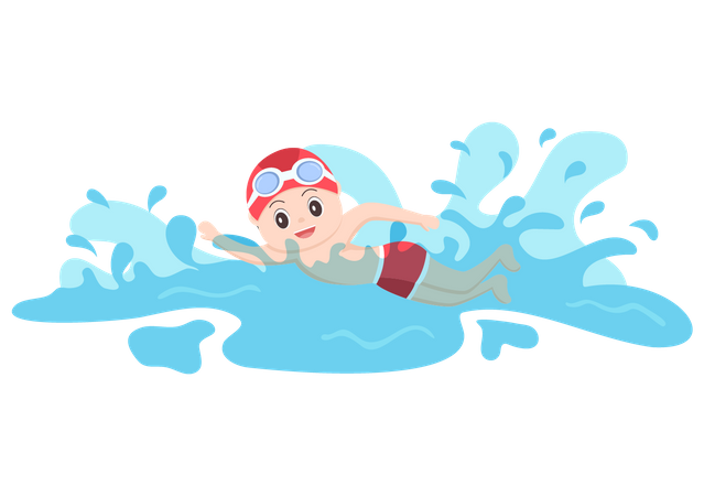 Petit garçon nageant à la piscine  Illustration