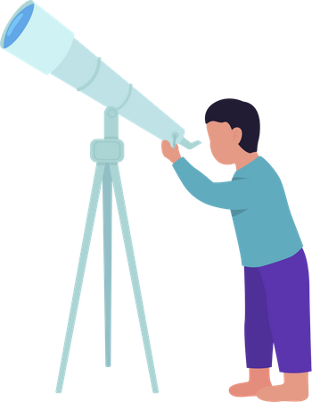 Petit garçon observant les étoiles avec un télescope  Illustration