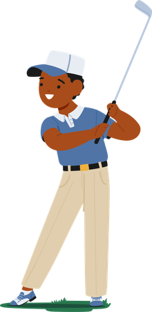 Personnage de petit garçon concentré sur un match de golf  Illustration