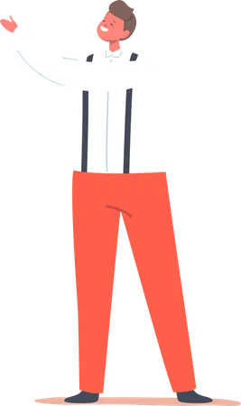 Un petit garçon porte un pantalon rouge à bretelles et une chemise blanche  Illustration