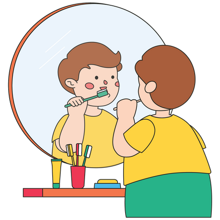 Petit garçon se brosser les dents  Illustration