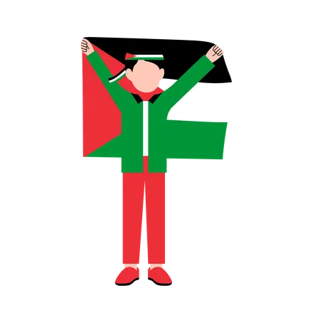 Petit garçon tenant le drapeau de la Palestine  Illustration