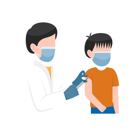 Vaccination d'un petit garçon par un médecin  Illustration