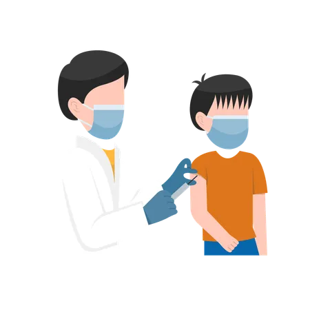 Vaccination d'un petit garçon par un médecin  Illustration