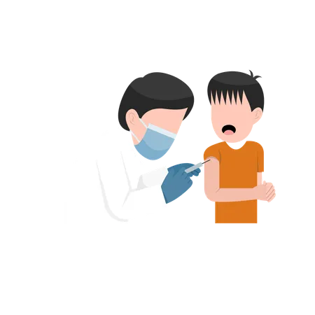 Vaccination d'un petit garçon par un médecin  Illustration