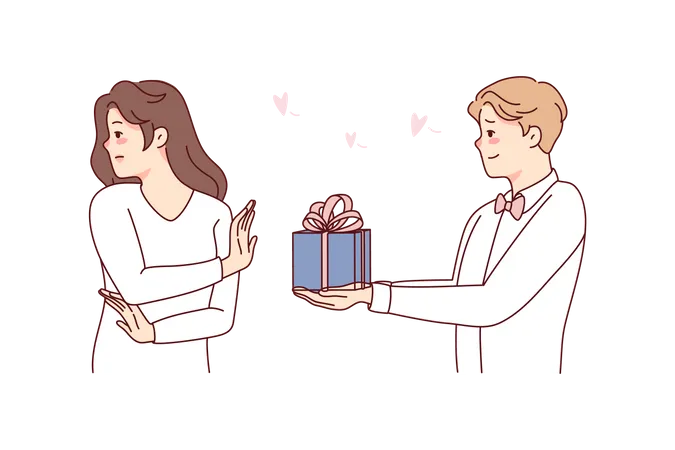Une petite amie ignorante ignore le cadeau de son petit ami  Illustration