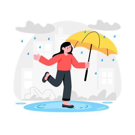 Petite fille accueillant la pluie  Illustration