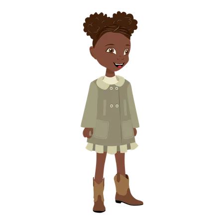 Petite fille afro-américaine portant un manteau et des bottes  Illustration