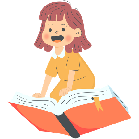 Petite fille assise sur un livre  Illustration