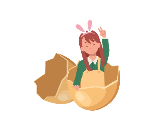 Petite fille avec des oreilles de lapin dans la coquille d'oeuf  Illustration