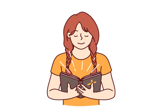 Petite fille avec la Bible en mains  Illustration