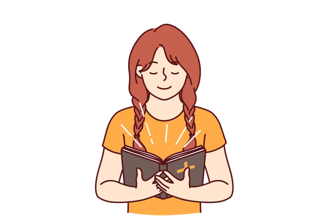 Petite fille avec la Bible en mains  Illustration