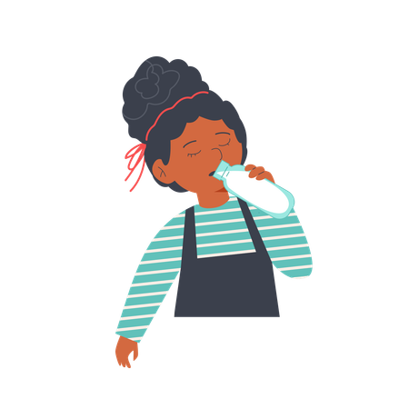 Petite fille buvant du lait dans une bouteille en verre  Illustration