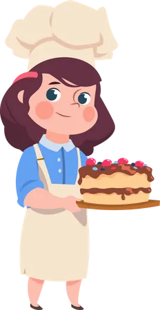 Chef de petite fille préparant de la nourriture  Illustration