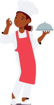 Petite fille chef porte un plateau  Illustration