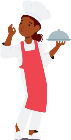 Petite fille chef porte un plateau  Illustration