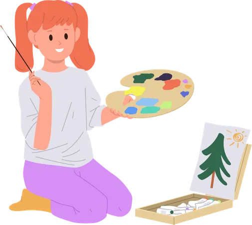 Petite fille artiste d'âge préscolaire  Illustration