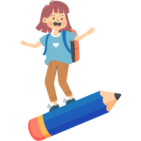 Petite fille debout sur un crayon  Illustration