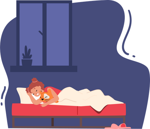 Petite fille dormant sur le lit  Illustration