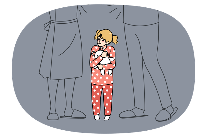 Une petite fille effrayée par les disputes de ses parents  Illustration