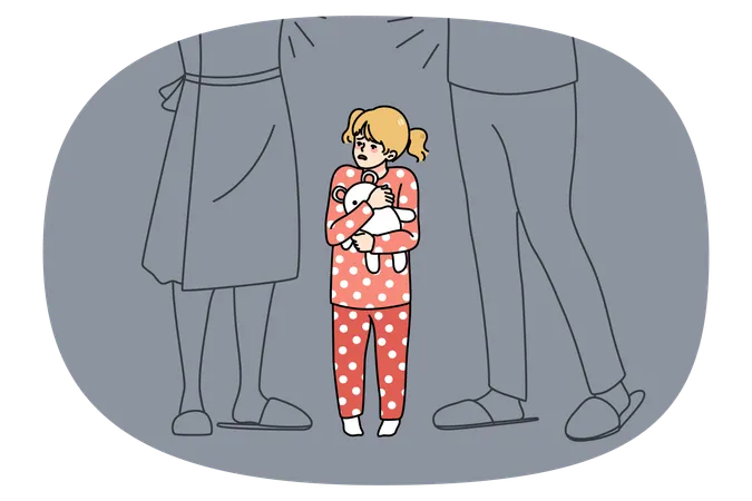 Une petite fille effrayée par les disputes de ses parents  Illustration