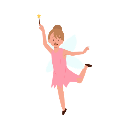 Petite fille en costume de robe de fée d'Halloween.  Illustration