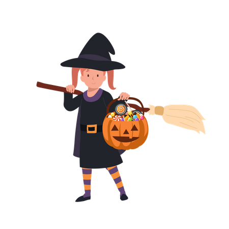 Petite fille en costumes d'Halloween en sorcière  Illustration