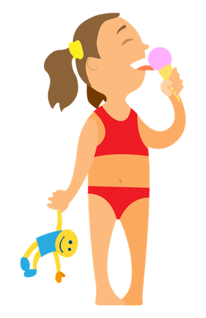 Petite fille en maillot de bain mangeant de la glace  Illustration