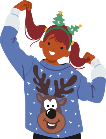 Petite fille en pull de Noël  Illustration