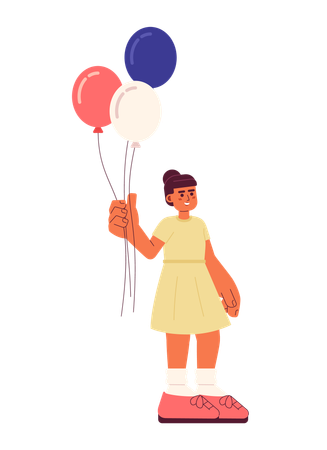 Petite fille en robe d'été tenant des ballons  Illustration