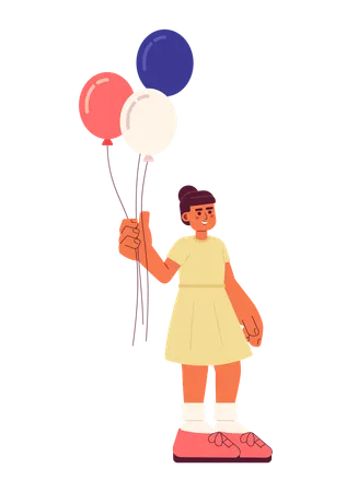 Petite fille en robe d'été tenant des ballons  Illustration