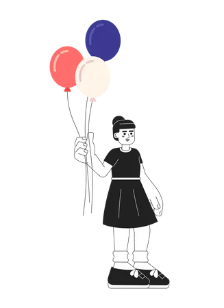 Petite fille en robe d'été tenant des ballons  Illustration