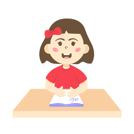 Petite fille étudie à l'école  Illustration