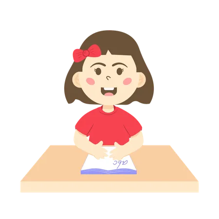 Petite fille étudie à l'école  Illustration