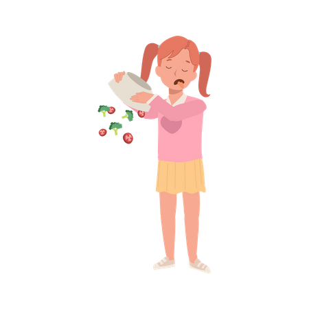 Petite fille déteste la salade de légumes  Illustration