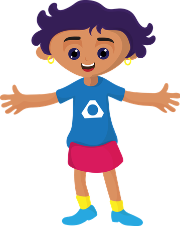 Personnage de petite fille heureuse avec les bras ouverts  Illustration