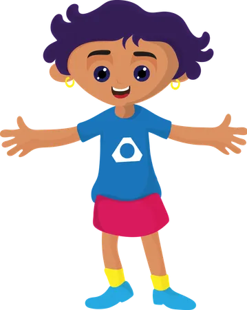 Personnage de petite fille heureuse avec les bras ouverts  Illustration
