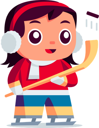 Petite fille jouant au hockey sur glace  Illustration