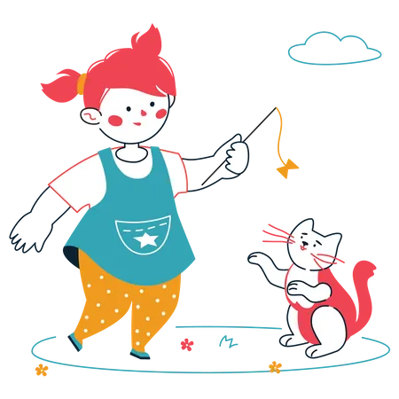 Petite fille jouant avec un chat  Illustration