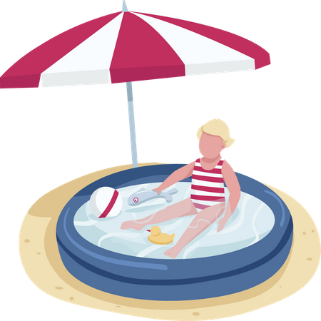 Petite fille jouant avec des jouets dans une piscine gonflable  Illustration