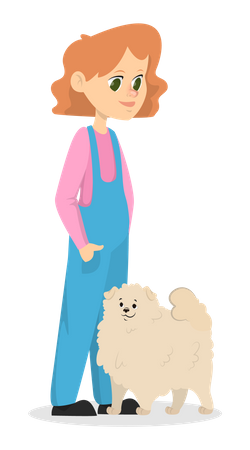 Petite fille jouant avec un chien  Illustration