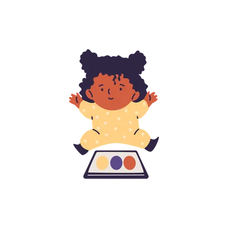 Petite fille jouant à une application éducative sur une tablette  Illustration