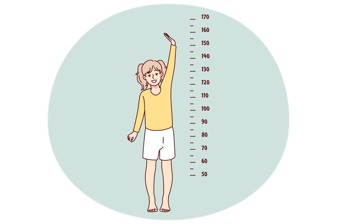 Petite fille montrant sa taille sur mesure  Illustration