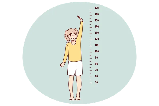 Petite fille montrant sa taille sur mesure  Illustration
