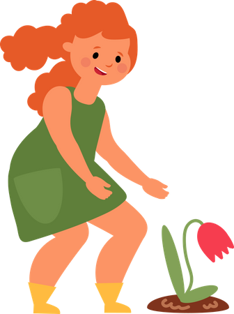 Petite fille plantant une fleur  Illustration